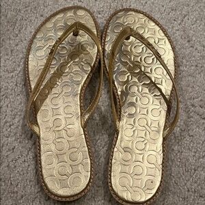 Coach Metallic Gold Signature Flip Flop Sandals